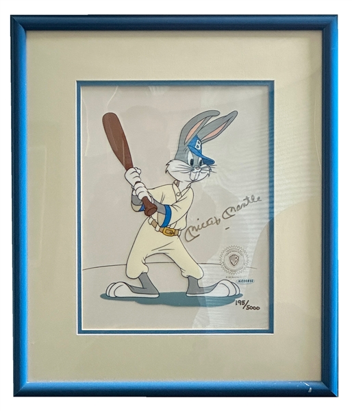 Mickey Mantle Signed Bugs Bunny NY Yankees Animation Sericel Framed # 195 of 5000 (Upper Deck Authentication) 