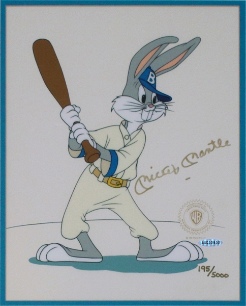 Mickey Mantle Signed Bugs Bunny NY Yankees Animation Sericel Framed # 195 of 5000 (Upper Deck Authentication) 
