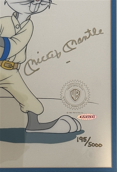 Mickey Mantle Signed Bugs Bunny NY Yankees Animation Sericel Framed # 195 of 5000 (Upper Deck Authentication) 