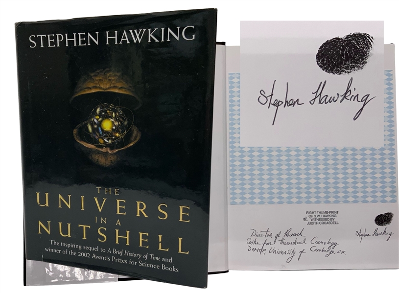 Stephen Hawking RARE Thumb-Print Signed “The Universe In A Nutshell” Book (Judith Croasdell Provenance)