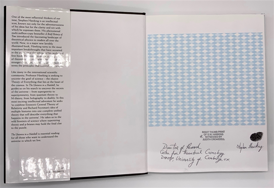 Stephen Hawking RARE Thumb-Print Signed “The Universe In A Nutshell” Book (Judith Croasdell Provenance)