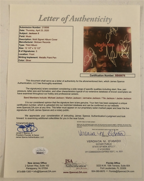 Jackson 5 In-Person Group Signed “Third Album” Album Record (5 Sigs) (John Brennan Collection) (JSA Authentication)