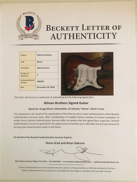 The Allman Brothers In-Person Group Signed Stratocaster-Style Guitar (4 Sigs) (John Brennan Collection) (Beckett Authentication) 