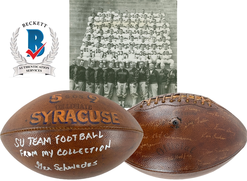 1959 Syracuse Orangemen (National Champs) Team Signed Football w/Ernie Davis - Ger Schwides' Personal Team Ball! (Beckett/BAS LOA)