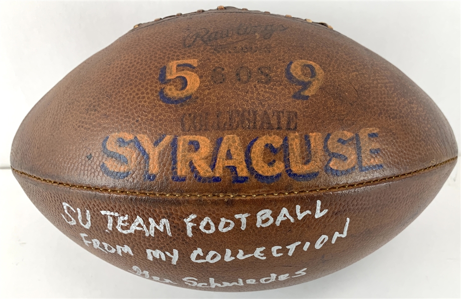1959 Syracuse Orangemen (National Champs) Team Signed Football w/Ernie Davis - Ger Schwides' Personal Team Ball! (Beckett/BAS LOA)