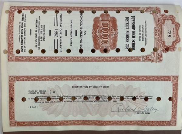 Richard Daley Signed Stock Certificate (Third Party Guaranteed)
