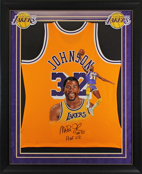 Magic Johnson Signed One-of-a-Kind Hand Painted Jersey in Custom Framed Display (Beckett/BAS)