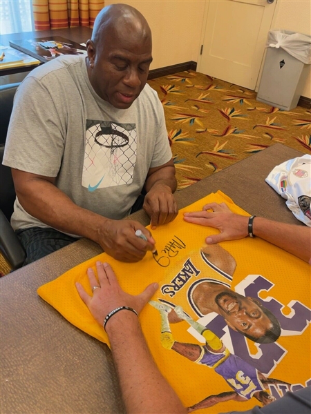 Magic Johnson Signed One-of-a-Kind Hand Painted Jersey in Custom Framed Display (Beckett/BAS)