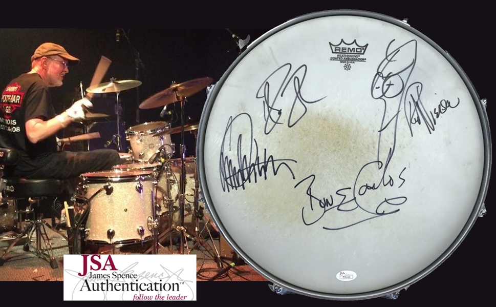 Cheap Trick Group Signed Bun E. Carlos Stage Used Snare Drum w/ Sticks & Gloves! (JSA, Epperson/REAL & Bun E. Carlos LOAs)