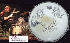 Cheap Trick Group Signed Bun E. Carlos Stage Used Snare Drum w/ Sticks & Gloves! (JSA, Epperson/REAL & Bun E. Carlos LOAs)