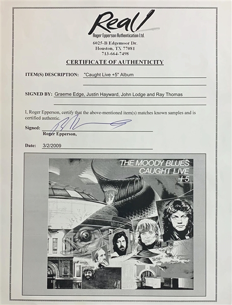 The Moody Blues Group Signed Caught Live +5 Record Album (Epperson/REAL LOA)