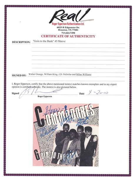 The Commodores Group Signed Goin to the Bank 45 RPM Album Cover (4 Sigs)(Epperson/REAL LOA)