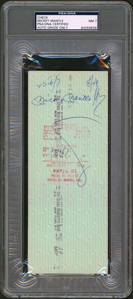 Mickey Mantle Signed 1973 New York Yankees Payroll Check (PSA/DNA Encapsulated)