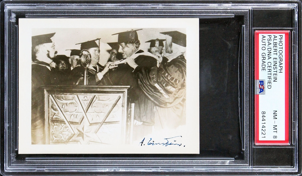 Albert Einstein Rare Signed 3.25 x 4.25 Photo with BOLD Autograph! (PSA/DNA Encapsulated)