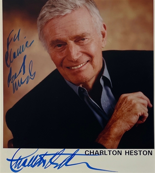 Charlton Heston Signed & Inscribed 8 x 9 Color Photo (Third Party Guaranteed)