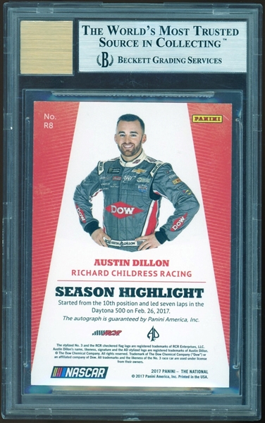 Austin Dillon Signed ONE OF A KIND 2017 Panini National Convention #R8 TC in Hyperplaid with GEM MINT 10 Autograph! (BAS Encapsulated)