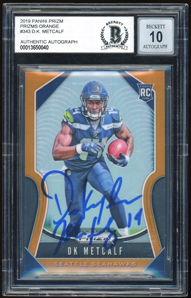 DK Metcalf Signed 2019 Panini Prizm Orange #343 RC with RARE full name - Gem Mint 10 Autograph! (BAS Encapsulated)