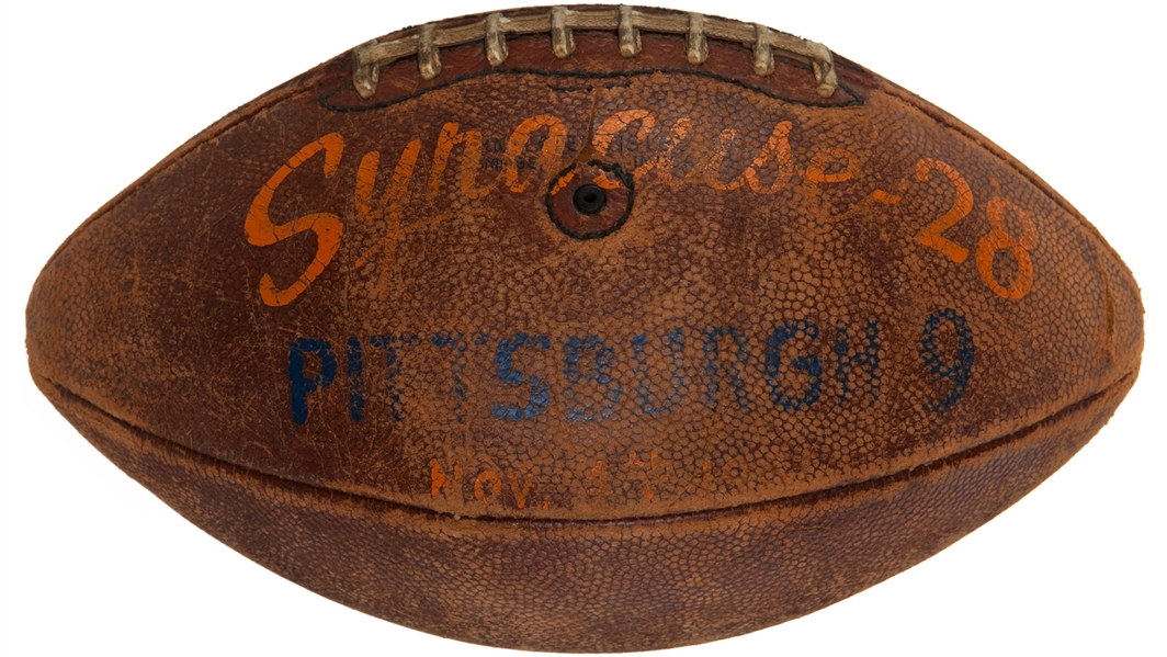 1961 Ernie Davis Presentational Game Ball from 11/4/61 Syracuse vs. University of Pittsburgh Game. :: Photomatched to Presentation Event!