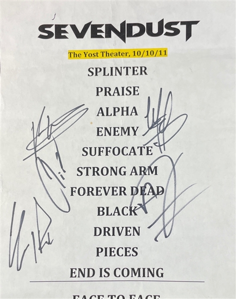 Sevendust: Group Signed 2011 Set List (5 Sigs)(Third Party Guaranteed)