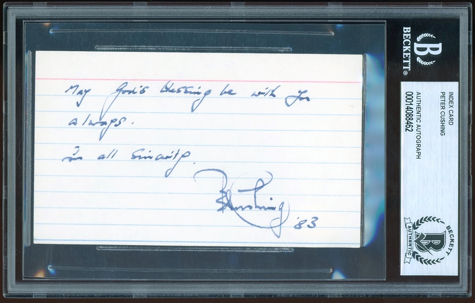 Star Wars: Peter Cushing Signed & Inscribed 3" x 5" Index Card (Beckett/BAS Encapsulated)
