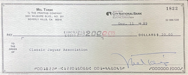 Mel Torme Signed Bank Check (Third Party Guaranteed)