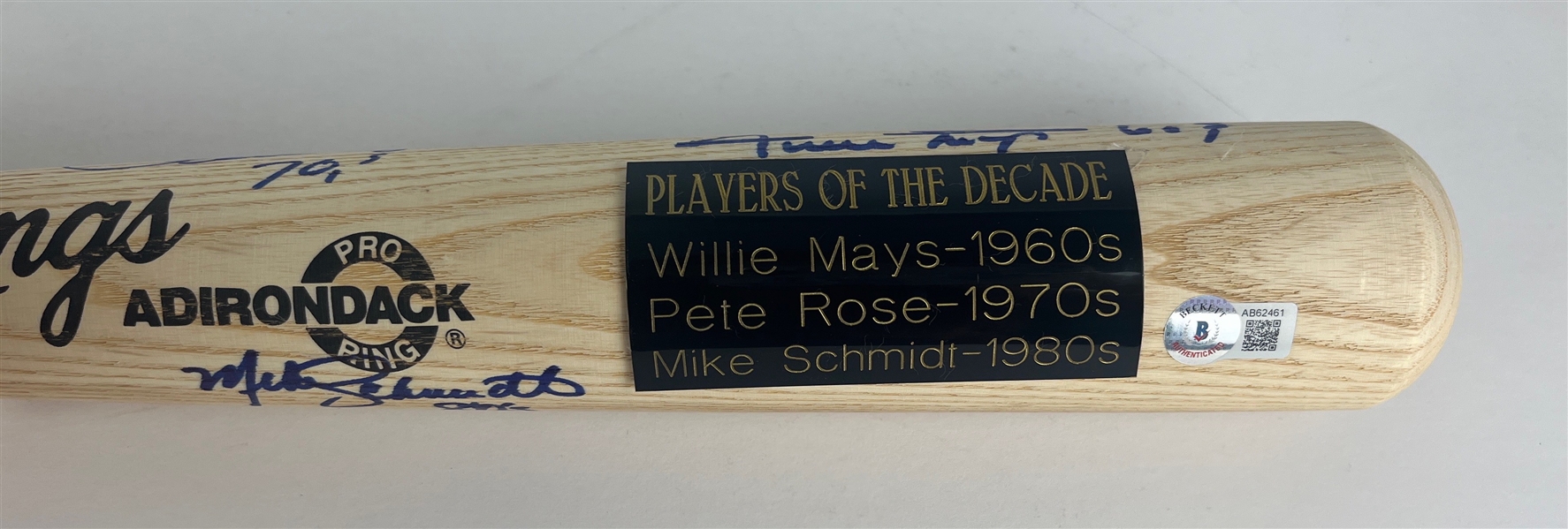 Mays, Rose, & Schmidt Signed 'Players of the Decade' Commemorative Bat (Beckett/BAS)