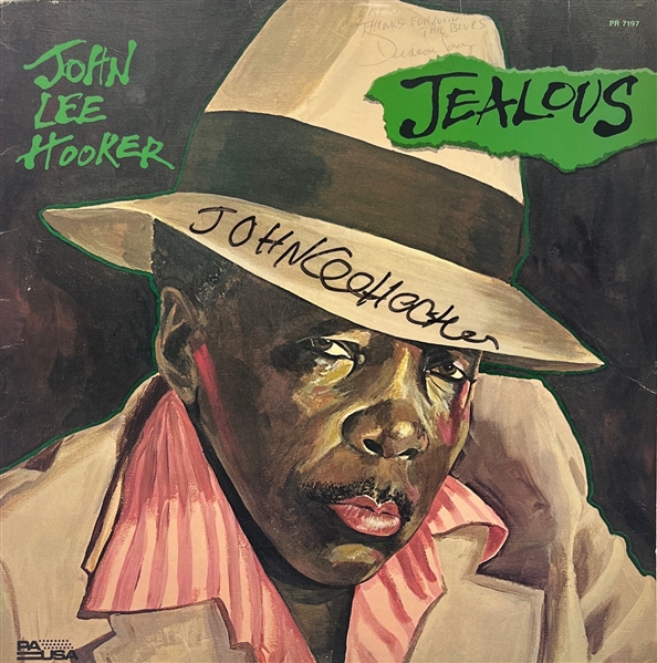 John Lee Hooker & Deacon Jones Signed Jealous Album Cover (REAL LOA)