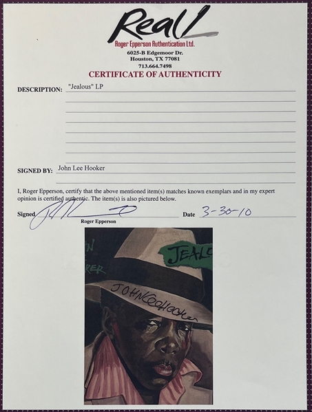 John Lee Hooker & Deacon Jones Signed Jealous Album Cover (REAL LOA)