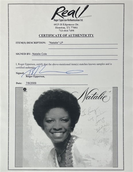 Natalie Cole Signed Natalie Album Cover w/ Vinyl (REAL LOA)