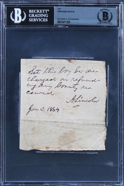 Abraham Lincoln Handwritten & Signed Civil War Endorsement as President (Beckett/BAS Encapsulated)
