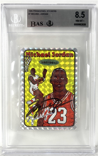 Michael Jordan Signed Ultra Rare 1985 Jewel Prism Sticker - One of the Rarest Jordan Items in Existence! (UDA & BGS NM-MT+ 8.5 with 10 Auto!) - 1 of 2 Signed Example Known to  Exist!