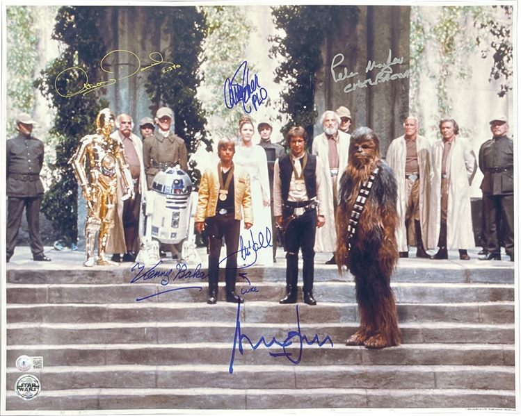 Star Wars - A New Hope: Cast Signed 16" x 20" Color Photo from Royal Award Ceremony with GEM MINT 10 Autographs! (Steve Grad Collection)(Beckett/BAS LOA)