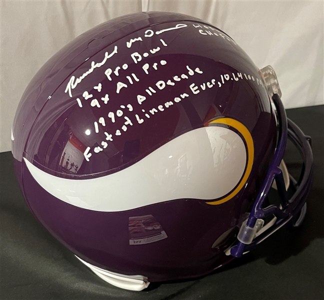 Randall McDaniel Signed & Heavily Stat Inscribed Full Size Minnesota Vikings Helmet (JSA COA)