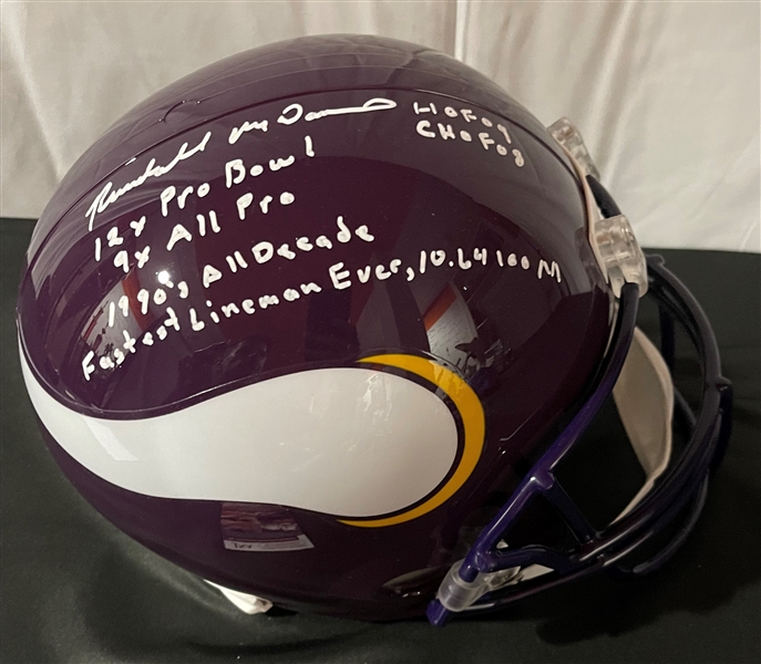Randall McDaniel Signed & Heavily Stat Inscribed Full Size Minnesota Vikings Helmet (JSA COA)