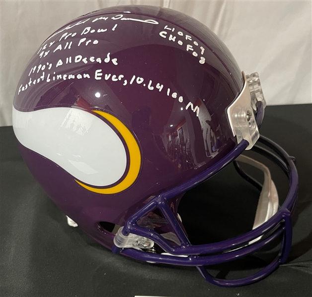 Randall McDaniel Signed & Heavily Stat Inscribed Full Size Minnesota Vikings Helmet (JSA COA)