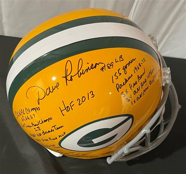 Dave Robinson Signed & Heavily Inscribed Green Bay Packers Helmet (JSA)