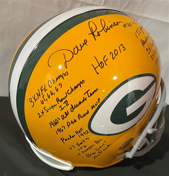 Dave Robinson Signed & Heavily Inscribed Green Bay Packers Helmet (JSA)