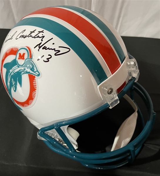 Dan Marino Signed Replica Dolphins Helmet w/RARE Daniel Constantine Marino Full Signature (Beckett/BAS Witnessed)