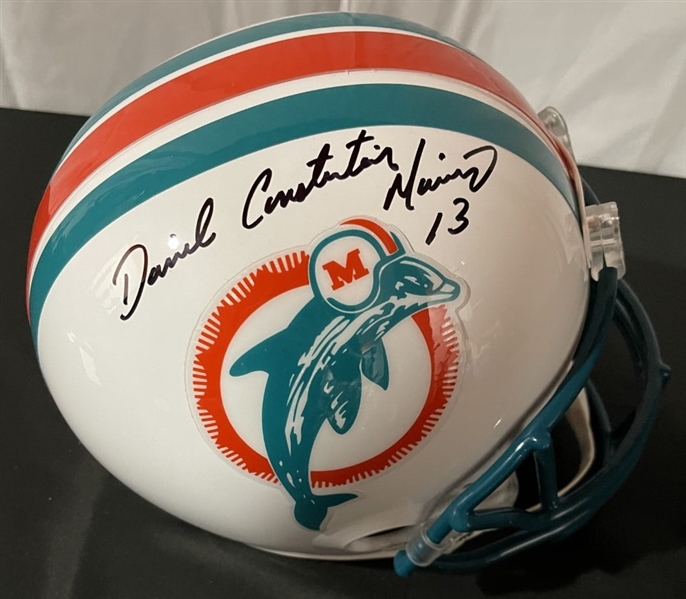 Dan Marino Signed Replica Dolphins Helmet w/RARE Daniel Constantine Marino Full Signature (Beckett/BAS Witnessed)