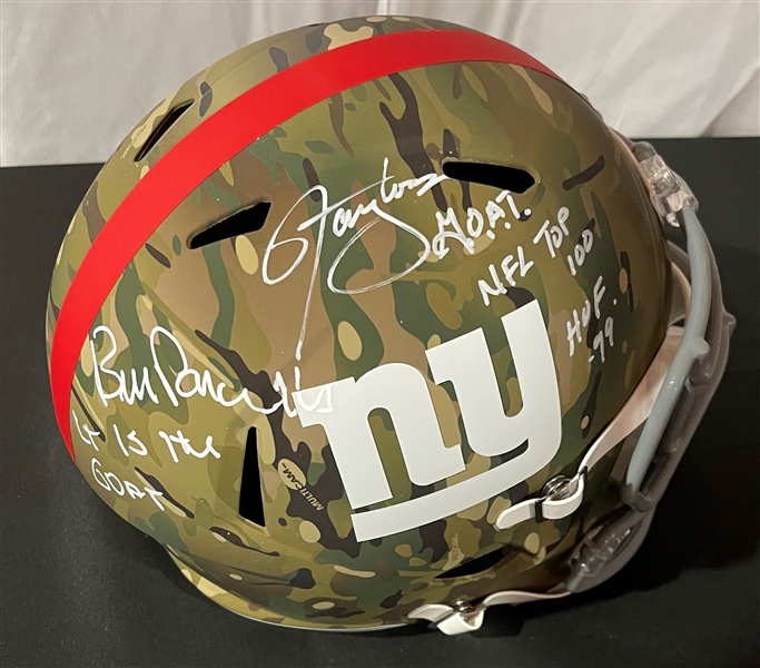 Lawrence Taylor & Bill Parcells Signed & Inscribed Camo NY Replica Helmet (JSA)