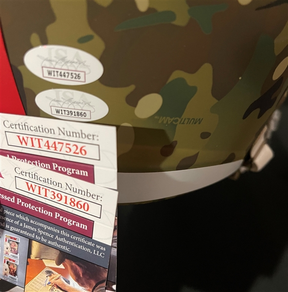 Lawrence Taylor & Bill Parcells Signed & Inscribed Camo NY Replica Helmet (JSA)