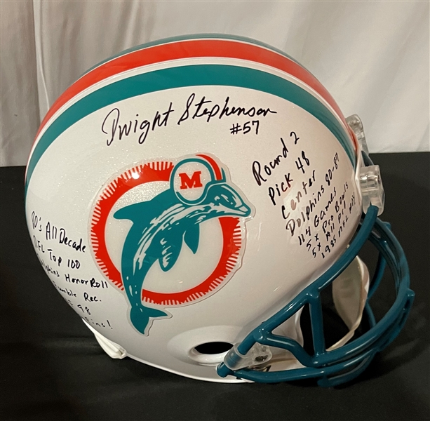 Dwight Stephenson Signed & Stat Inscribed Dolphins Replica Helmet (PSA Witnessed)