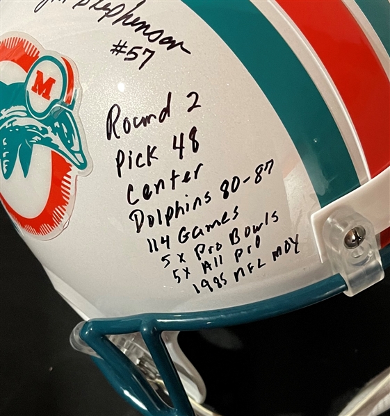 Dwight Stephenson Signed & Stat Inscribed Dolphins Replica Helmet (PSA Witnessed)