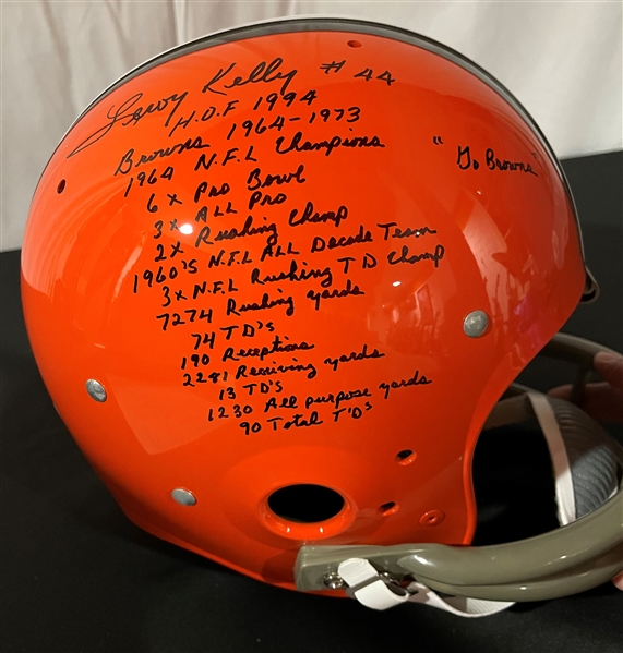 Leroy Kelly Signed & Stat Inscribed Browns TK Helmet (JSA Witnessed)