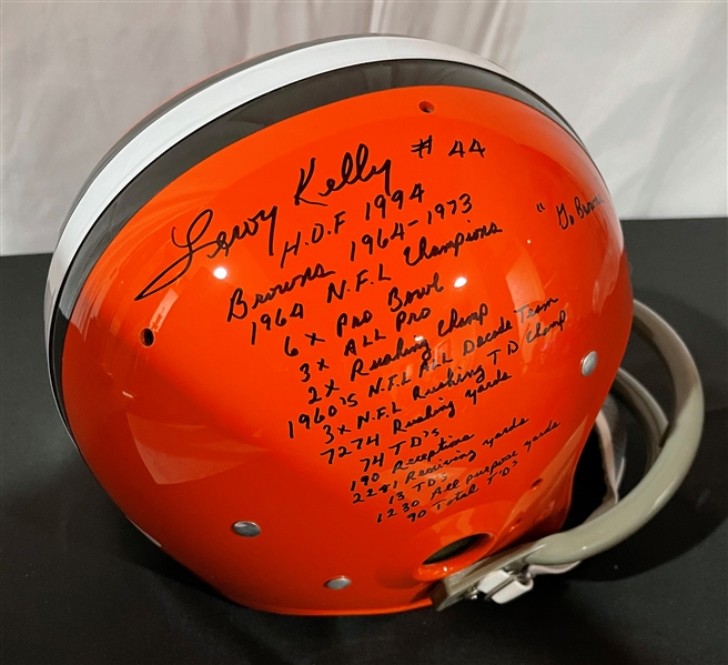Leroy Kelly Signed & Stat Inscribed Browns TK Helmet (JSA Witnessed)