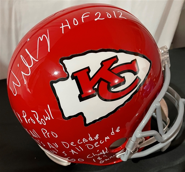 Willie Roaf Signed & Stat Inscribed KC Chiefs Replica Helmet (JSA COA)