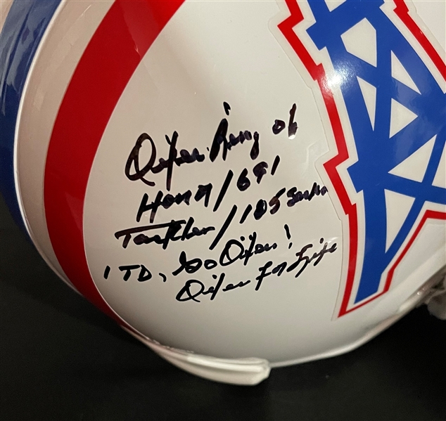 Elvin Bethea Signed & Stat Inscribed Oilers Replica Helmet (JSA Witnessed)