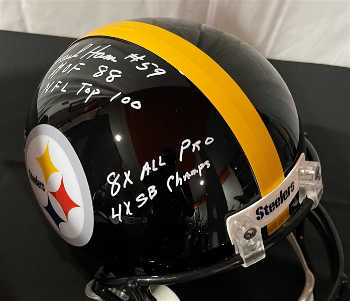 Jack Ham Signed & Career Stat Inscribed Pittsburgh Steelers Replica Helmet (JSA Witnessed)