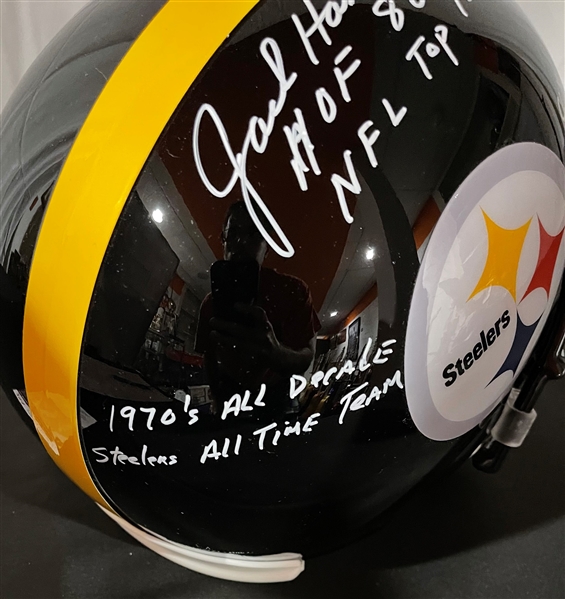 Jack Ham Signed & Career Stat Inscribed Pittsburgh Steelers Replica Helmet (JSA Witnessed)