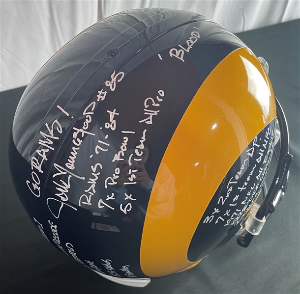 Jack Youngblood Signed & Stat Inscribed Rams Replica Helmet (JSA Witnessed)